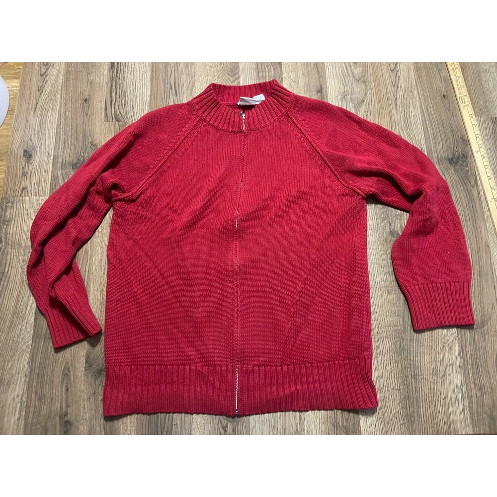 FIELD GEAR Sweater, Women's Size Large, Red, Full Zip, Mock Neck, Knit